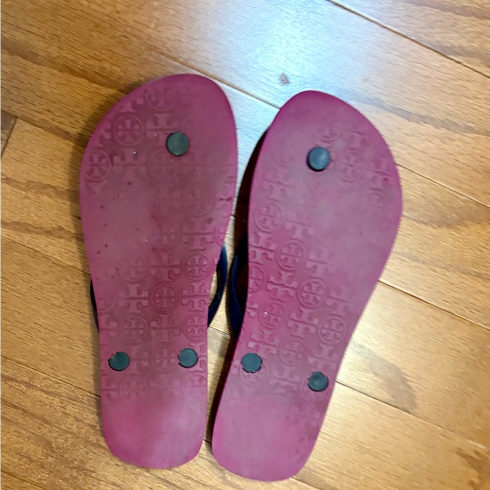 Tory Burch Purple and Blue Floral Flipflops - Picture 2 of 2